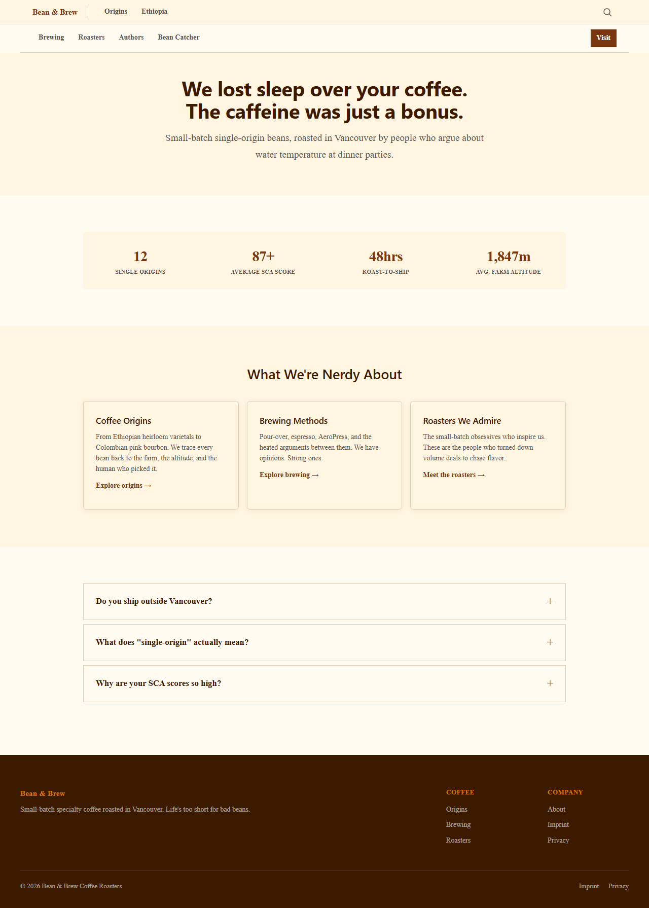 Landing layout with full-width sections